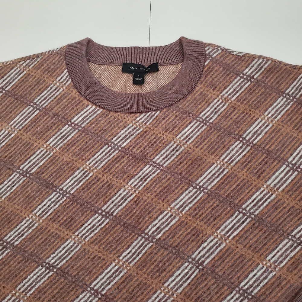 ANN TAYLOR CREWNECK STRIPED PLAID SWEATER - Picture 3 of 7